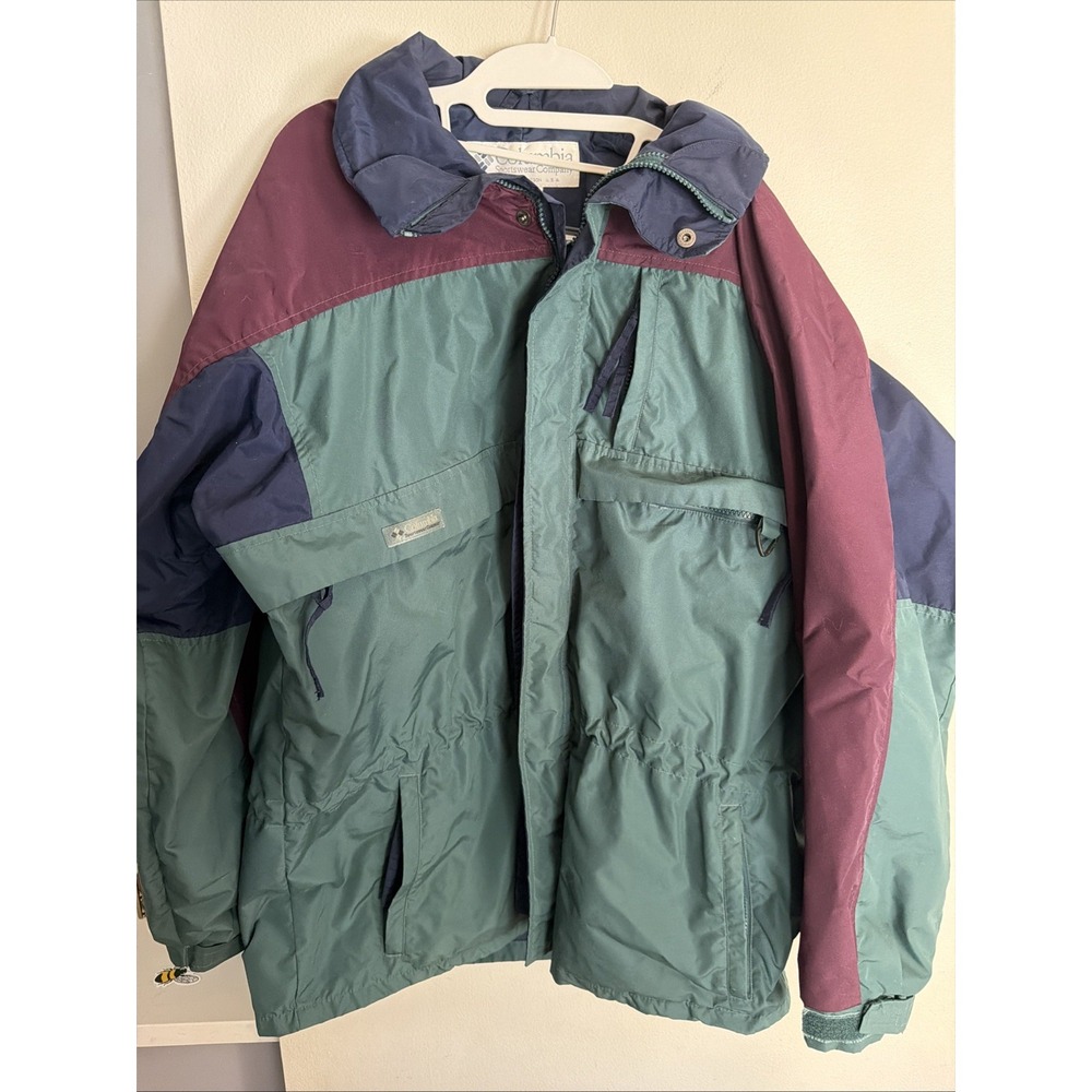 Vintage 90s Columbia Mens L Spell Out Color Block Gizzmo Parka Jacket Coat